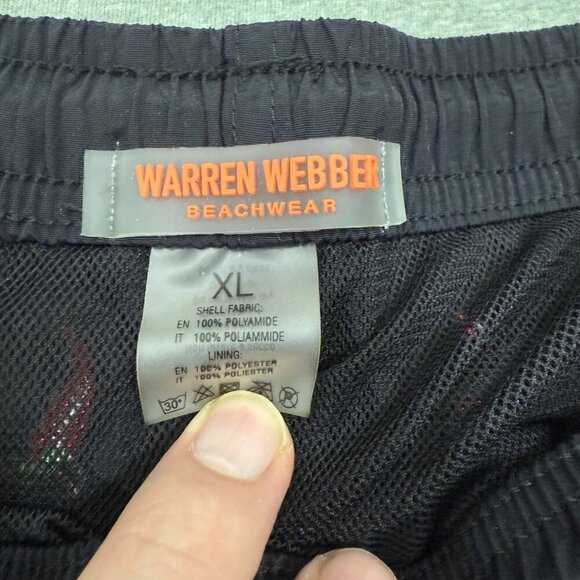 Warren Webber Black Swim Trunks Surf Swim Embroidered Peppers Size XL - Picture 3 of 7